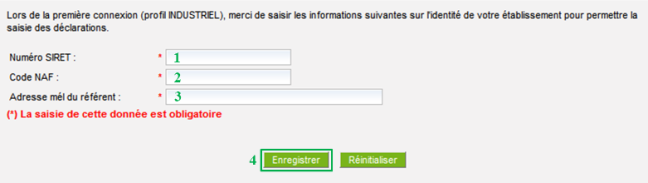 écran de première connexion pour un industriel